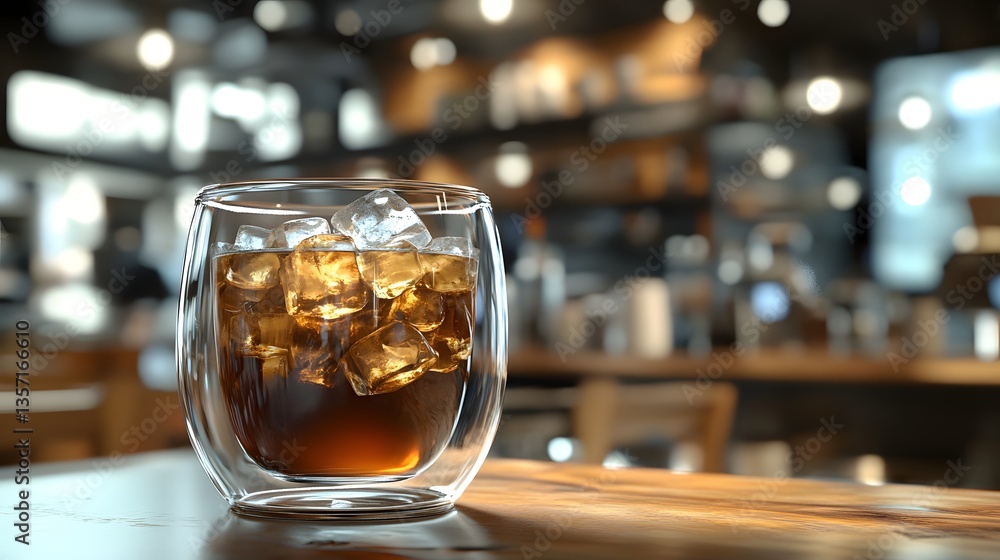 An iced Americano served in a double walled glass cup long title A vibrant image of an iced Americano coffee served in a double walled glass An iced Americano served in a double walled glass cup long title A vibrant image of an iced Americano coffee served in a double walled glass