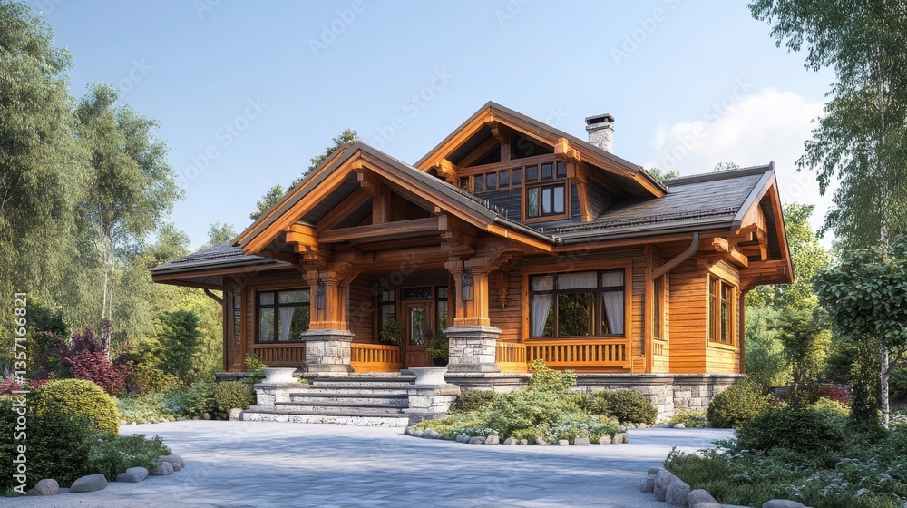 Charming wooden cabin in forest setting surrounded by lush greenery Charming wooden cabin in forest setting surrounded by lush greenery