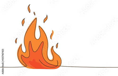 Continuous drawing of fire in one line. Fire flame one line art vector illustration
