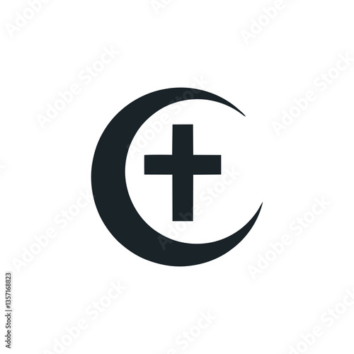 Cross vector logo design with crescent moon