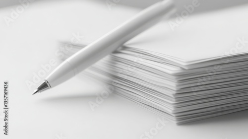 Wallpaper Mural White Pen On A Stack Of Blank White Paper Sheets_Still Life Photography_Macro Shot_High Key Image_Blank Document_Office Supplies_Clean Workspace Design_Simple Arrangement_Modern Style_Business Torontodigital.ca