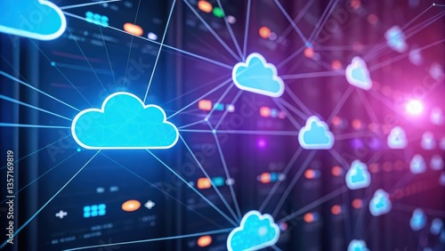 A futuristic cloud network facilitating real-time data connectivity and communication.