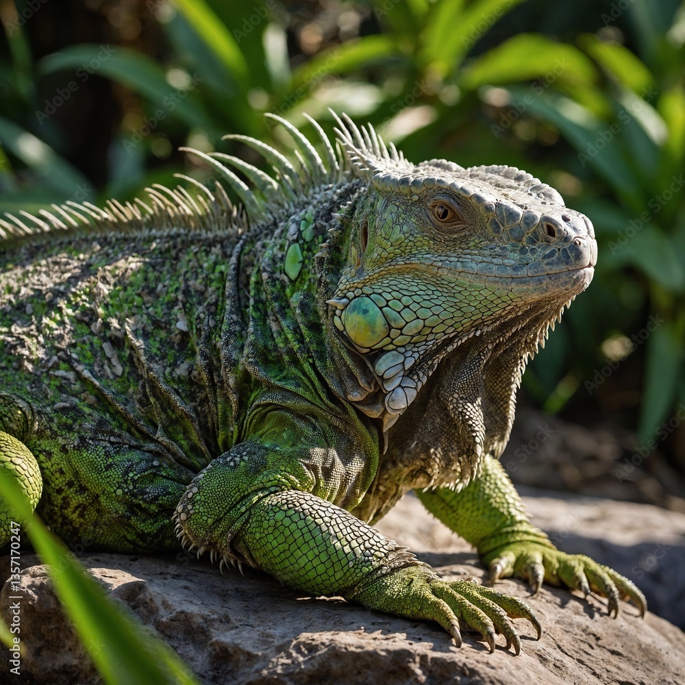 Obraz premium Iguana Basking on a Warm Rock