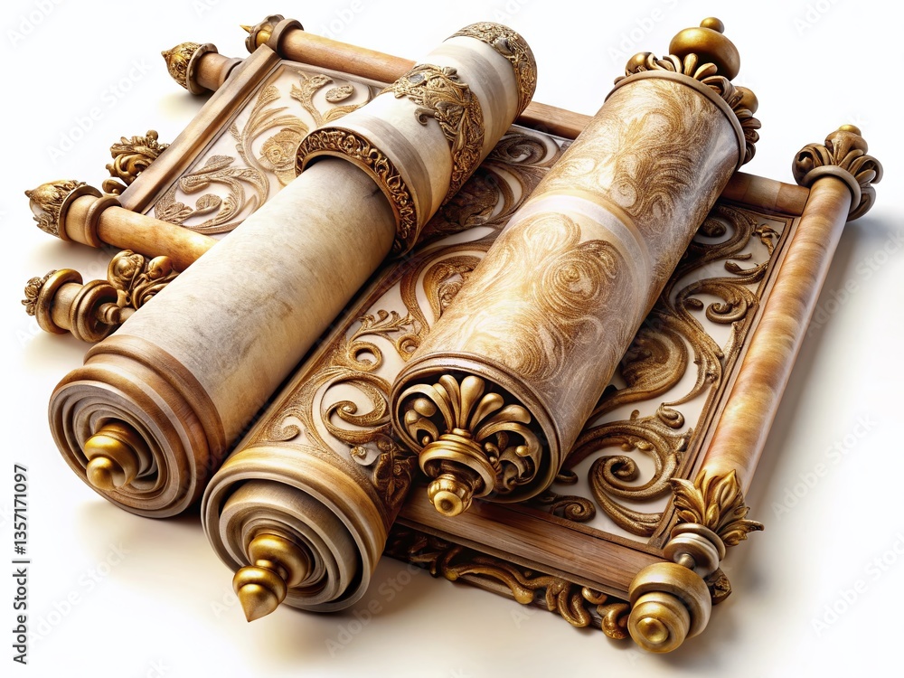 Antique Scroll Clipart: Elegant Parchment Paper with Decorative Borders, Isolated on White Background Antique Scroll Clipart: Elegant Parchment Paper with Decorative Borders, Isolated on White Background
