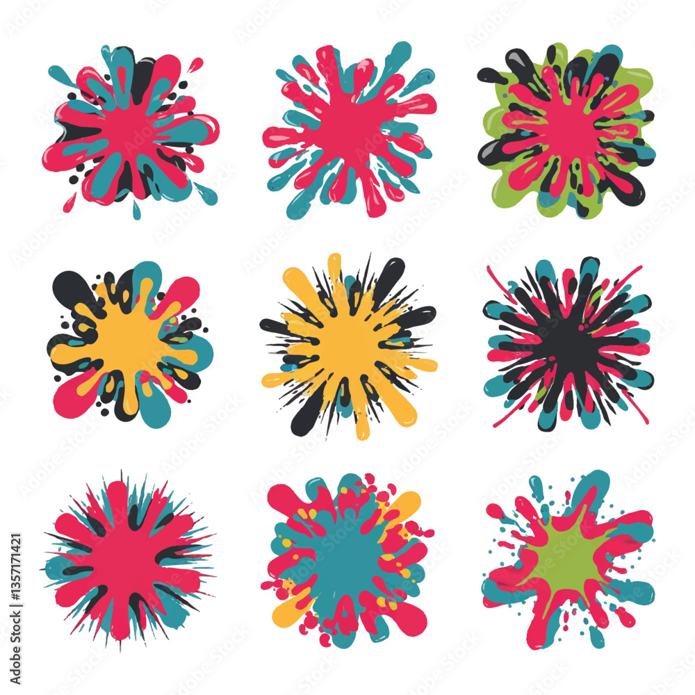 Vibrant Paint Splashes – Flat Vector Pack. Vibrant Paint Splashes – Flat Vector Pack.