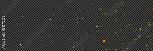 Gold glittering dust with stars on transparent backdrop