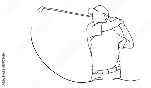 Man Playing Golf Oneline Continuous Single Line Art Editable Line. Single continuous line drawing of young happy golf player swing the golf club.
