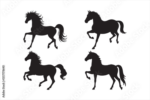Horse Silhouettes Standing and Running Stallion Illustration 