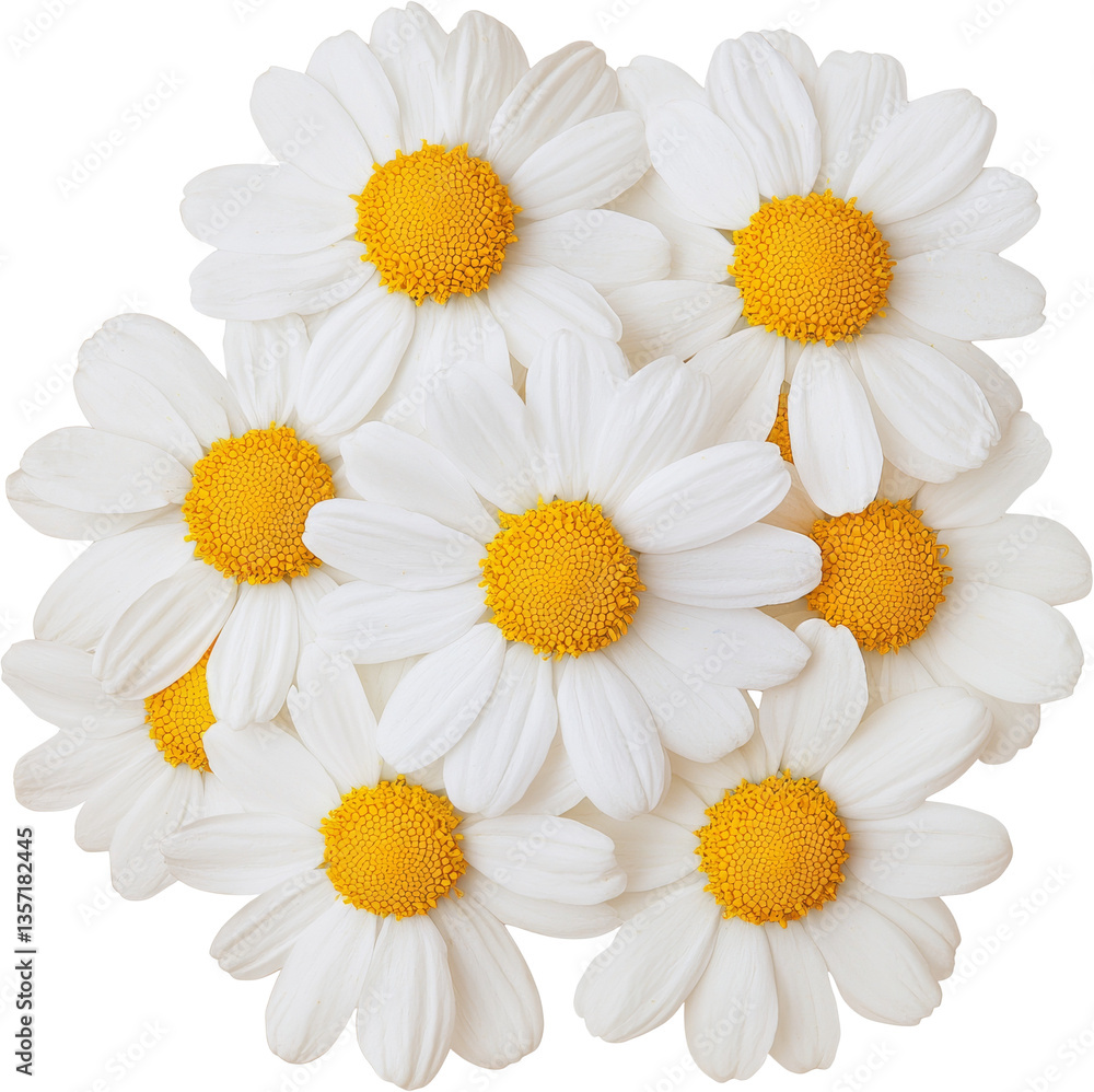 Fototapeta premium Daisies with white petals and yellow centers, isolated on a white background. cut out.