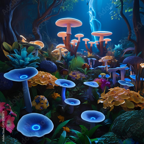 mushroom, nature, fungus, forest, illustration, toadstool, food, vector, grass, cartoon, autumn, red, leaf, mushrooms, agaric, fantasy, plant, fairy, green, isolated, poisonous, fungi,