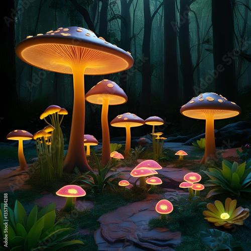 mushroom, nature, fungus, forest, illustration, toadstool, food, vector, grass, cartoon, autumn, red, leaf, mushrooms, agaric, fantasy, plant, fairy, green, isolated, poisonous, fungi,