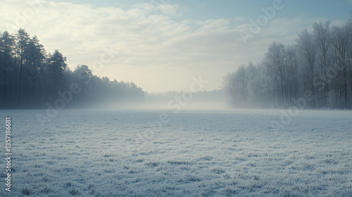 Wallpaper Mural winter meadow symbolizes serene stillness, showcasing fragile ice traces of animals and the enduring beauty of nature amidst the cold, reflecting timeless resilience Torontodigital.ca