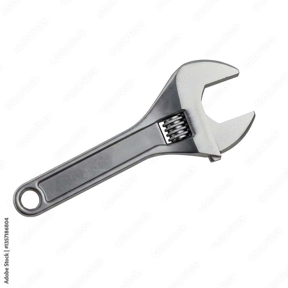 Adjustable wrench with metallic finish on white background Adjustable wrench with metallic finish on white background
