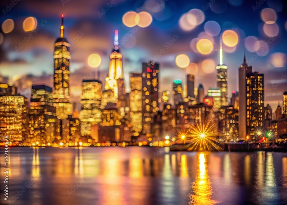 Obraz premium Bokeh NYC Skyline: Romantic Night View of City Lights