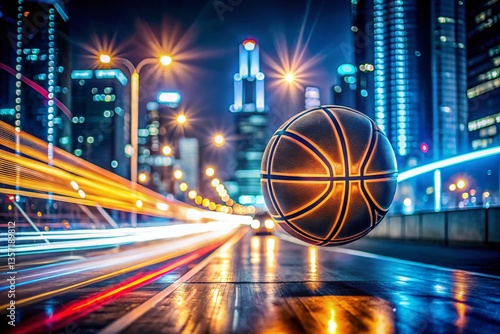 Boston basketball team logo, long exposure light trails, city night scene wallpaper