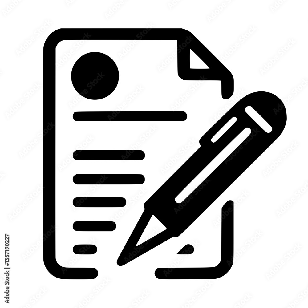 Document icon with a pencil for writing notes in a clean design Document icon with a pencil for writing notes in a clean design