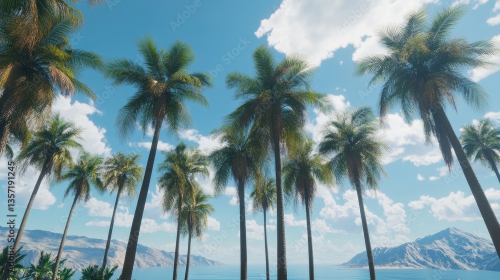 Tropical Paradise: Palm Trees under a Sunny Sky Tropical Paradise: Palm Trees under a Sunny Sky