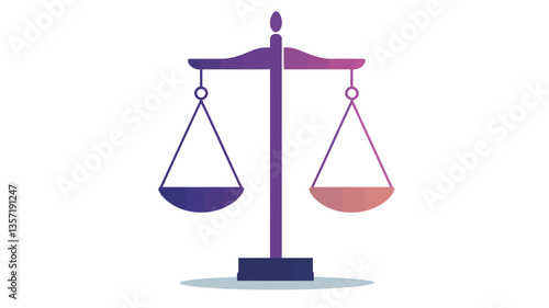 A digital illustration depicting a pair of scales, a classic symbol of justice. The scales are rendered in a flat, vector style with a gradient color scheme of purple and pink tones on the pans and