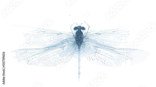 A detailed close-up macro photograph of a dragonfly. The dragonfly is predominantly blue and appears translucent or semi-transparent against a pure white background.  The image showcases intricate