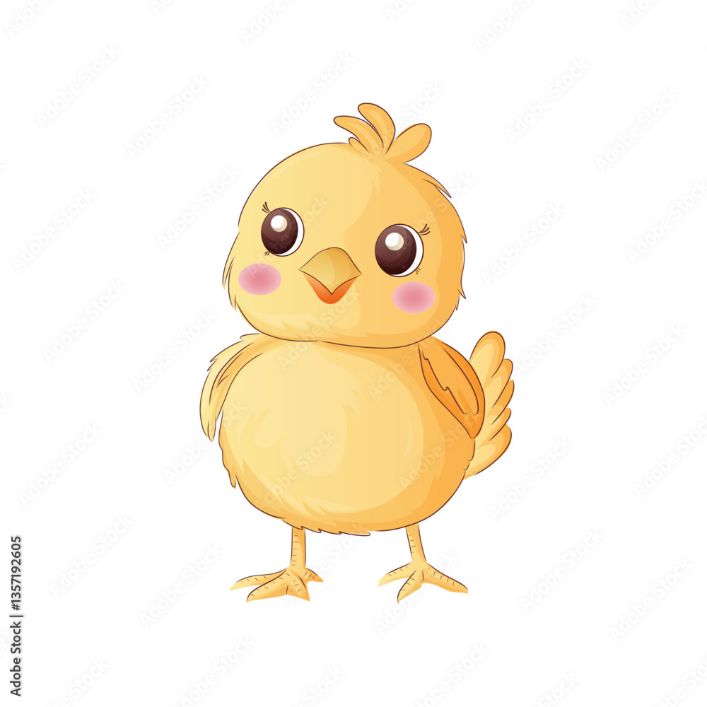 Smiling yellow chick with big eyes, standing. Smiling yellow chick with big eyes, standing.