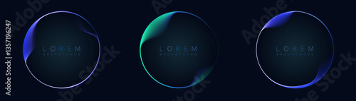 Abstract neon circles with smooth light transition effects on a dark background. Futuristic design. Vector graphics.