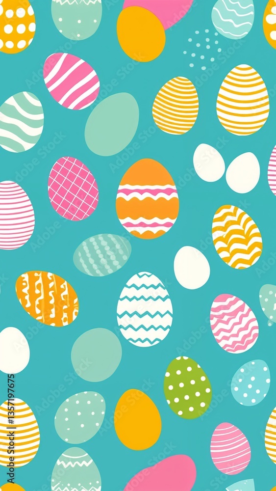 A pattern of colorful easter eggs on a blue background. A pattern of colorful easter eggs on a blue background.