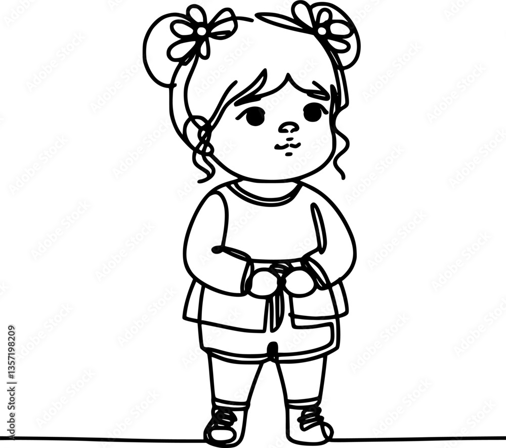 Cheerful girl jumping continuous line drawing vector isolated Cheerful girl jumping continuous line drawing vector isolated