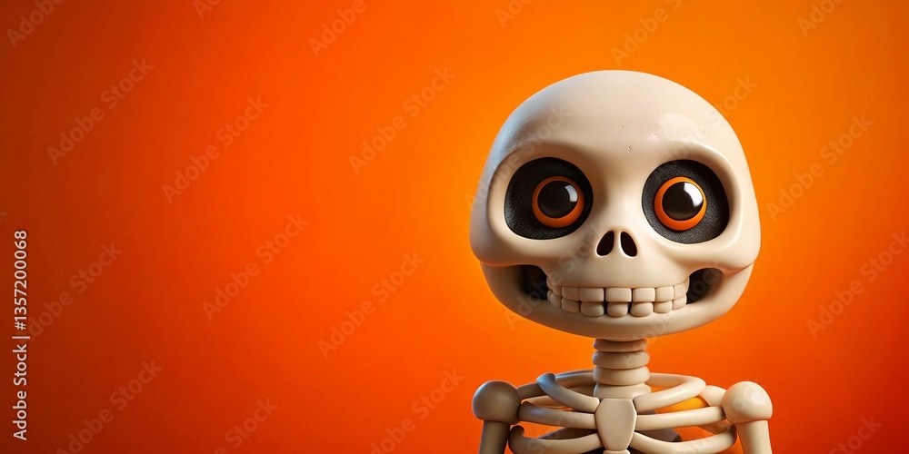 Cartoon Skeleton Head Left Side Copy Space - Fun Halloween Illustration Cartoon Skeleton Head Left Side Copy Space - Fun Halloween Illustration