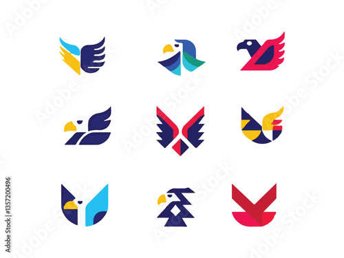 Colorful Geometric Eagle Set Creative Bird Symbol Collection on White Background Free Download Colorful Geometric Eagle Set Creative Bird Symbol Collection on White Background - GFXLoad