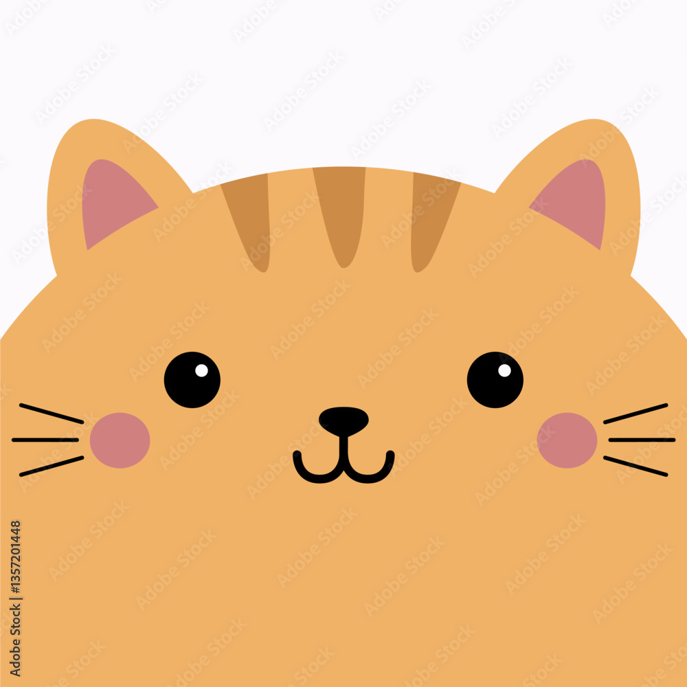 Obraz premium Cute orange cat. Funny square head face. Cartoon baby pet character. Peeking kitten head. Kawaii funny animal. Greeting card. Notebook cover, tshirt sticker print. White background. Flat design Vector