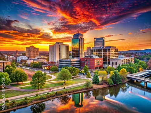 Huntsville Alabama Skyline Panoramic View - Modern Cityscape at Sunset