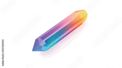 Close-up shot of a pencil-shaped object with a vibrant gradient of colors transitioning from yellow to orange, pink, purple, and blue. The object appears smooth, glossy, and possibly translucent,