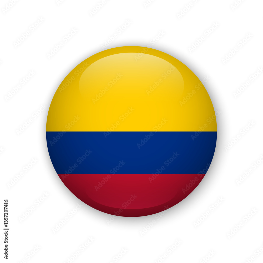 Fototapeta premium Realistic glass button with flag of Colombia. 3d vector element with shadow For mobile apps UI and web.