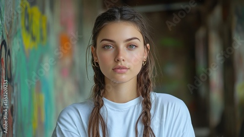 Young woman with braids, urban backdrop