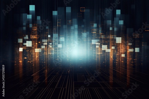 Digital labyrinth of the future. Geometric figures in a shimmering glow, creating an illusion of infinity. Generative AI