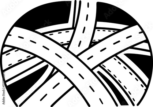 Interconnected highway roads, black and white illustration complex traffic network, urban infrastructure