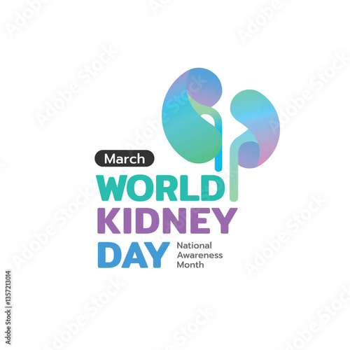 World Kidney Day concept illustrate with colors kidney graphic and text to become awareness. Important day on March.
