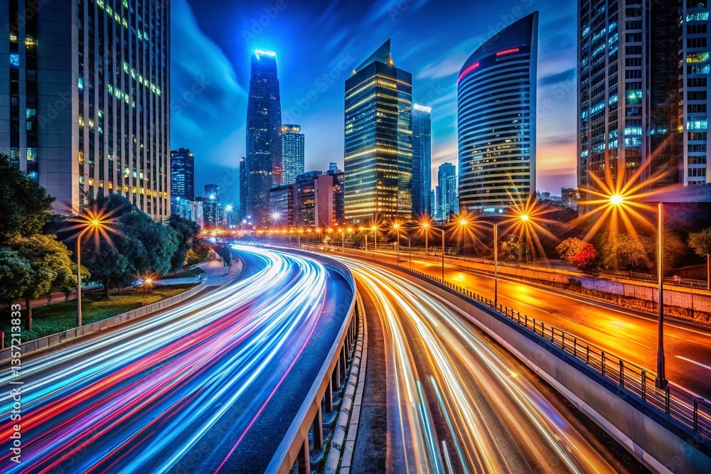 Fototapeta premium Long Exposure Light Trails Abstract Cityscape Night Photography