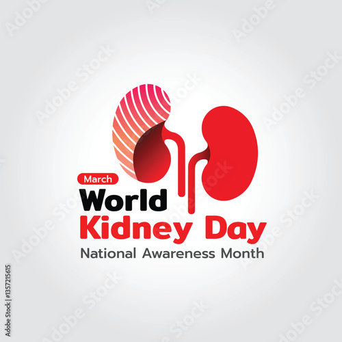 World Kidney Day concept illustrate with colors kidney graphic and text to become awareness. Important day on March.
