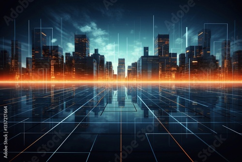 Futuristic cityscape. Urban architecture with digital elements. Generative AI