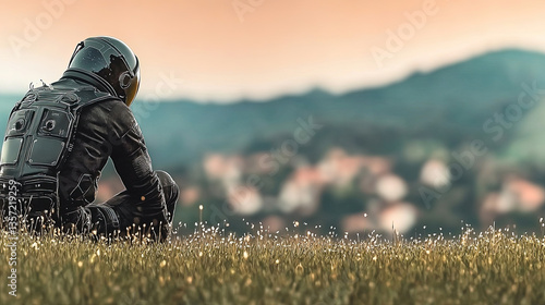 Obraz na płótnie Astronaut sits in meadow w salonie
