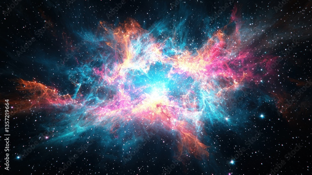 A digital rendering of the Crab Nebula in deep space, featuring vibrant blue, pink, and orange hues. A digital rendering of the Crab Nebula in deep space, featuring vibrant blue, pink, and orange hues.