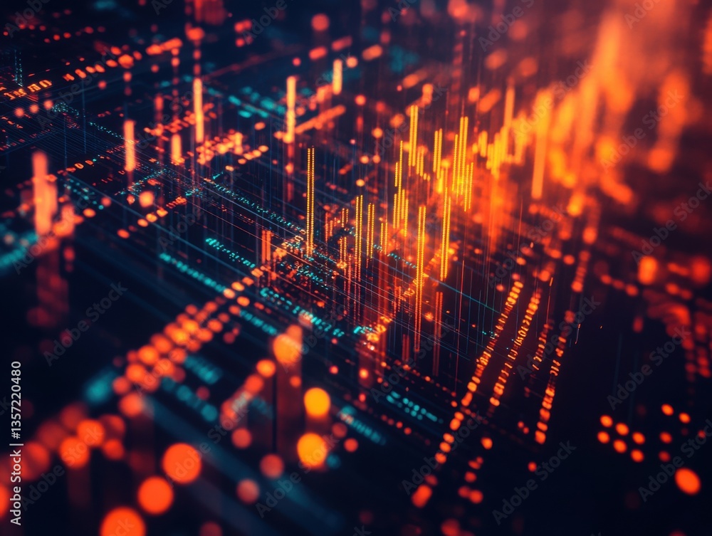 Abstract financial data visualization with cool artificial lighting and negative space on top Abstract financial data visualization with cool artificial lighting and negative space on top