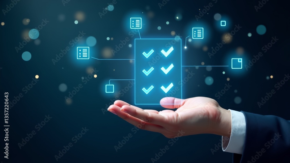 Hand Holding Digital Checklist With Checkmarks Hand Holding Digital Checklist With Checkmarks