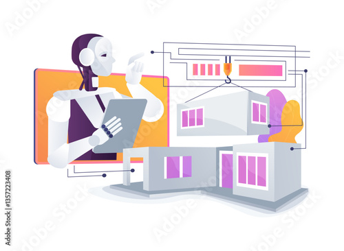 AI-Designed Prefabricated Structures abstract concept vector illustration.