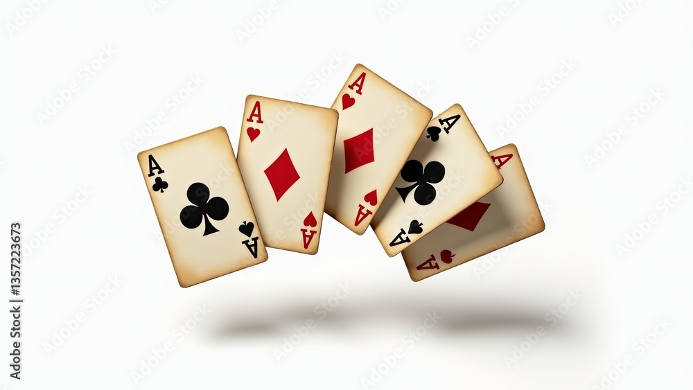 Five Aces Falling On White Background Five Aces Falling On White Background