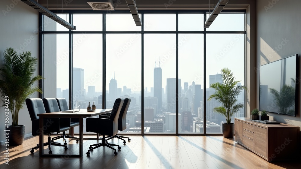 Fototapeta premium Bright Modern Office With City View
