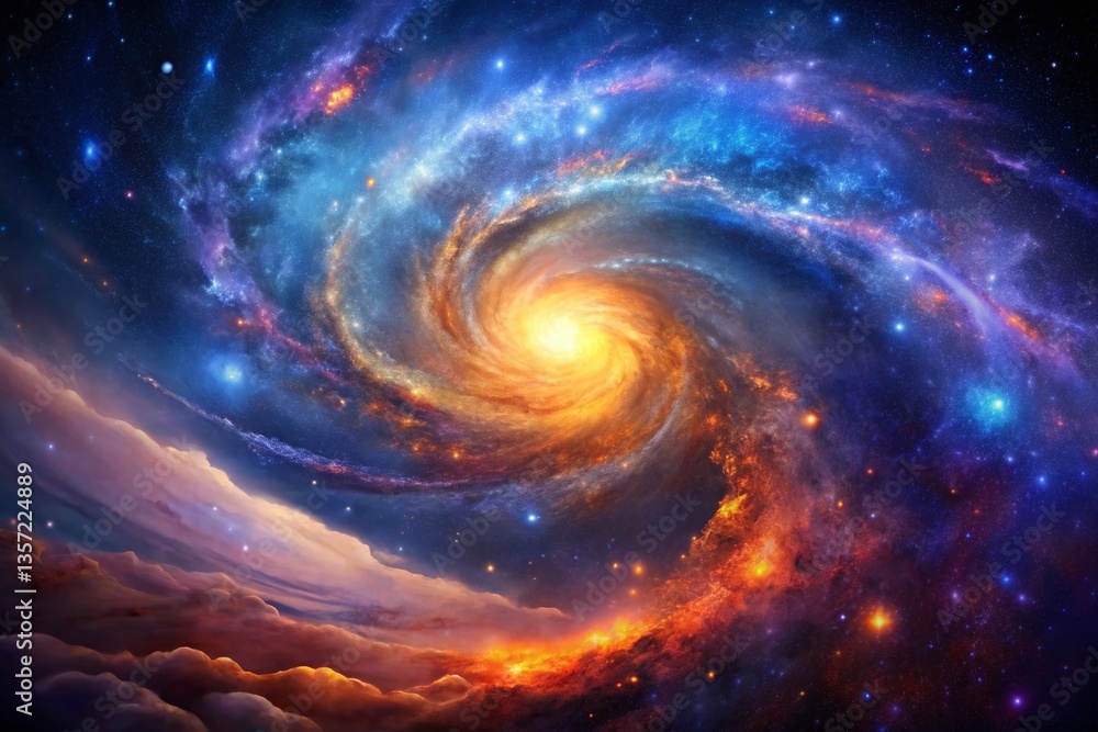 Fototapeta premium Cosmic Galaxy Double Exposure: Vibrant Nebula Swirl Stock Photo