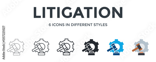 Litigation Icon In Different Style Vector Illustration. Designed In Thin Line, Regular Line, Bold Line, Glyph, Color Fill, And Flat Style Can Be Used For Web