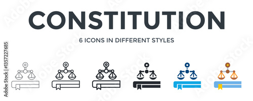 Constitution Icon In Different Style Vector Illustration. Designed In Thin Line, Regular Line, Bold Line, Glyph, Color Fill, And Flat Style Can Be Used For Web